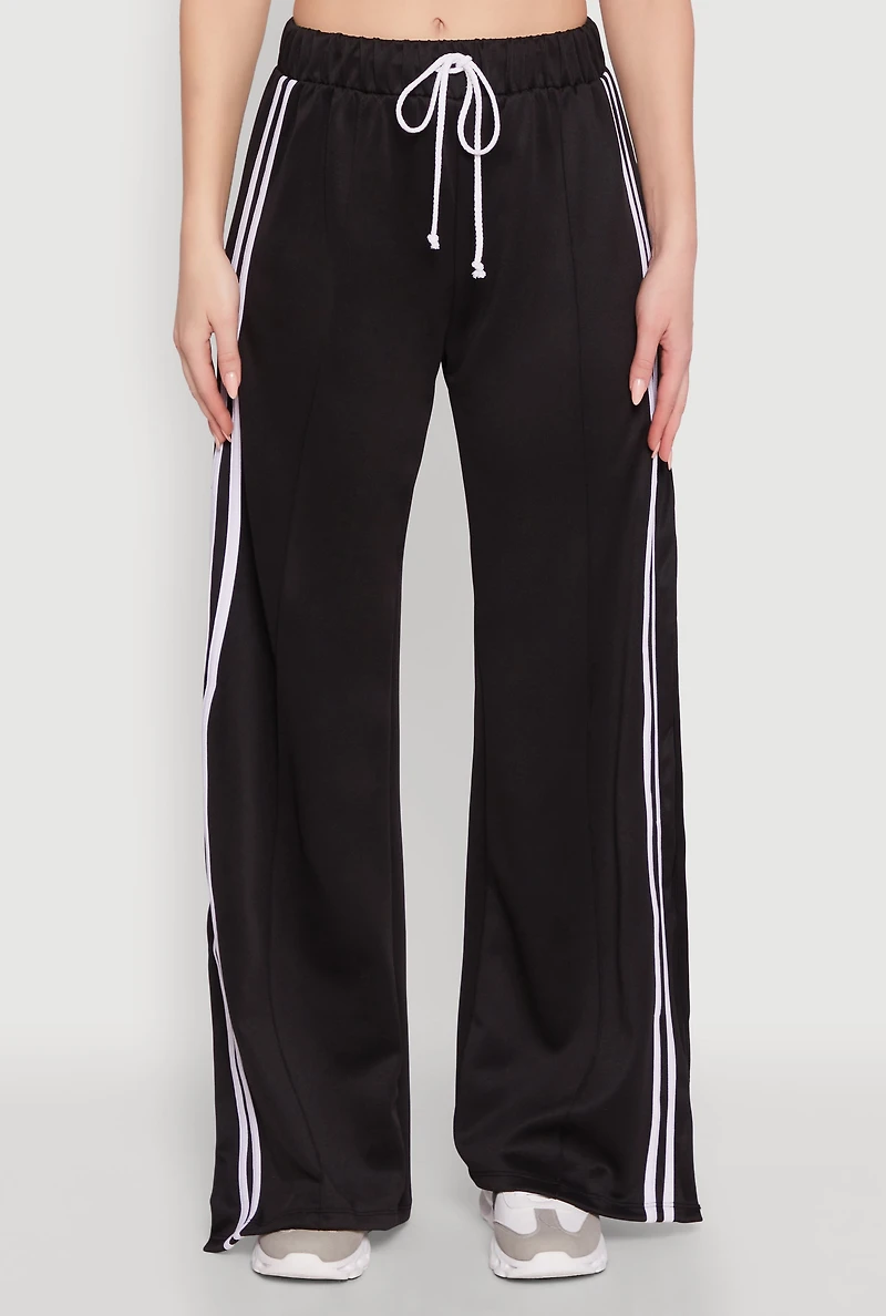 Womens Stylish High Waisted Varsity Stripe Active Pants, L