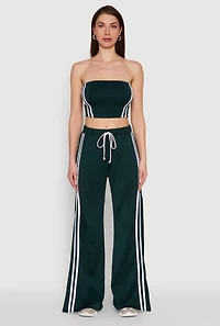 Womens Stylish High Waisted Varsity Stripe Active Pants, Green, Size M