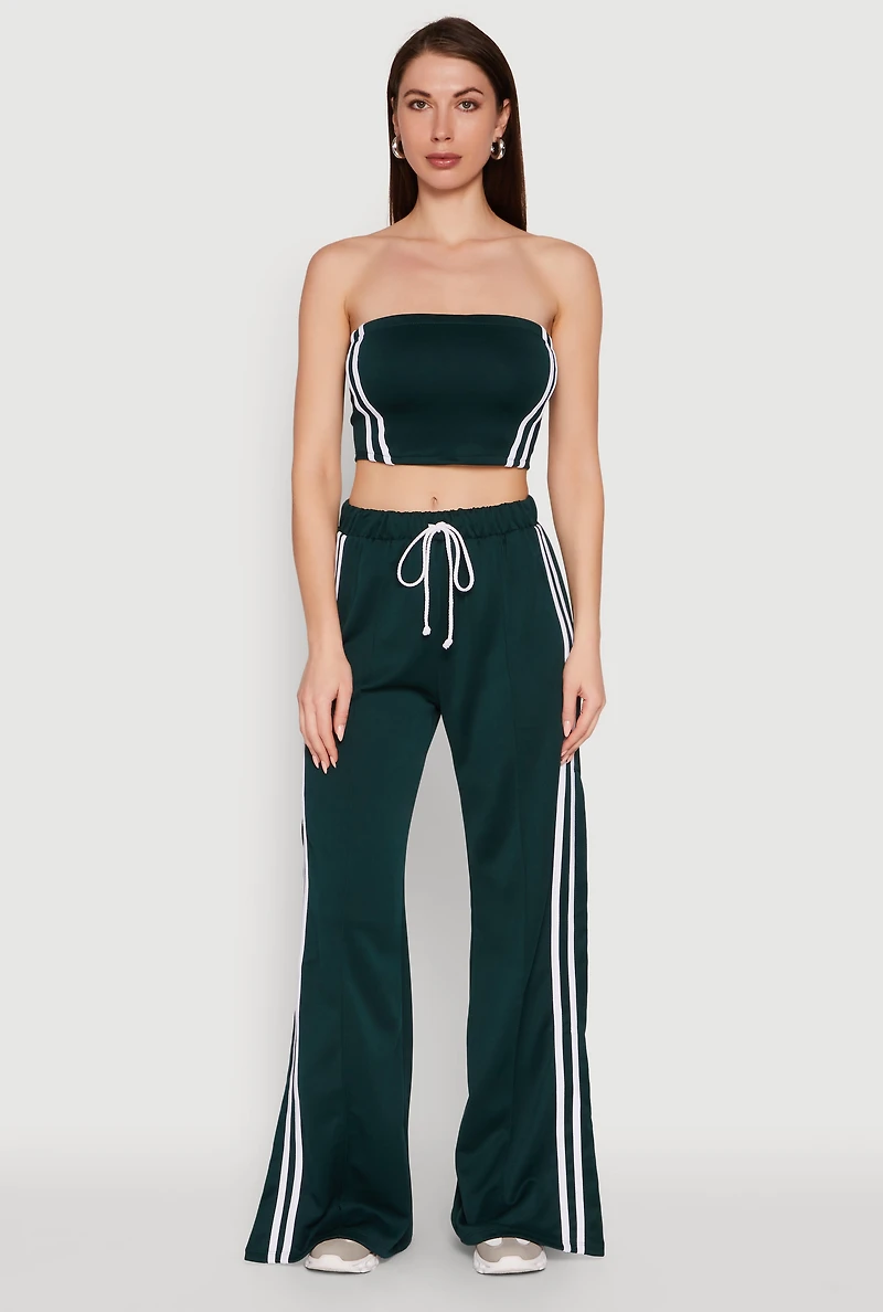 Womens Stylish High Waisted Varsity Stripe Active Pants, Green, Size M