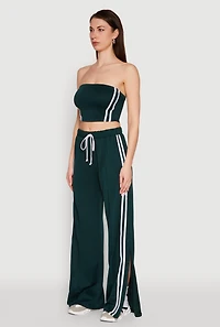 Womens Stylish High Waisted Varsity Stripe Active Pants, Green, Size M