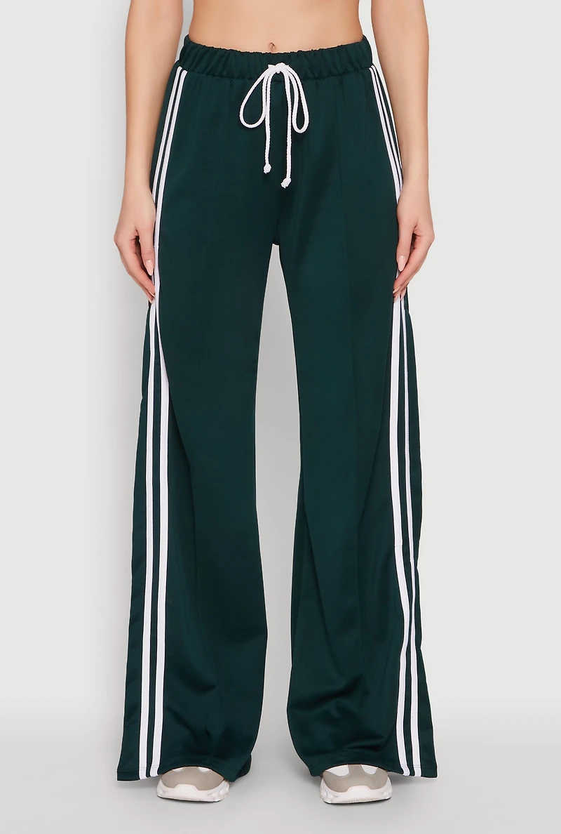 Womens Stylish High Waisted Varsity Stripe Active Pants, Green, Size M