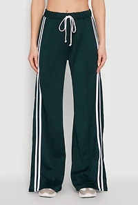Womens Stylish High Waisted Varsity Stripe Active Pants, Green, Size M