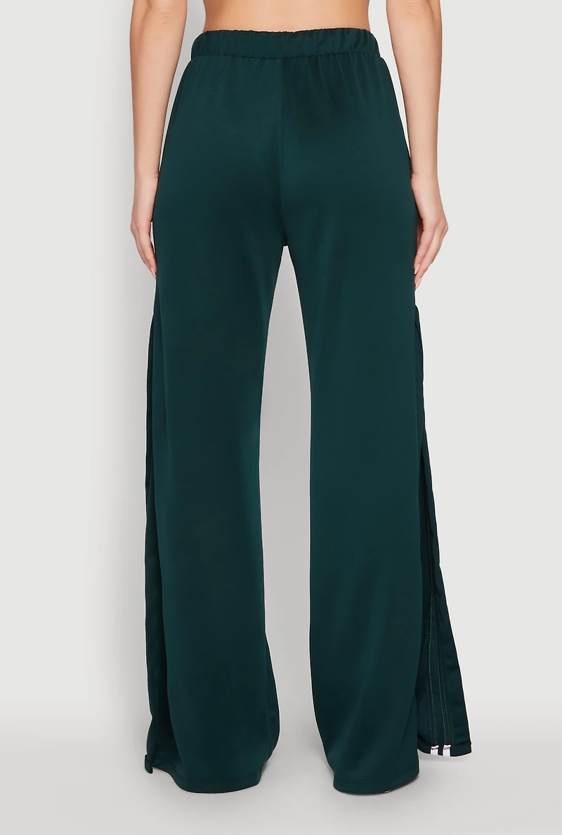 Womens Stylish High Waisted Varsity Stripe Active Pants, Green, Size M
