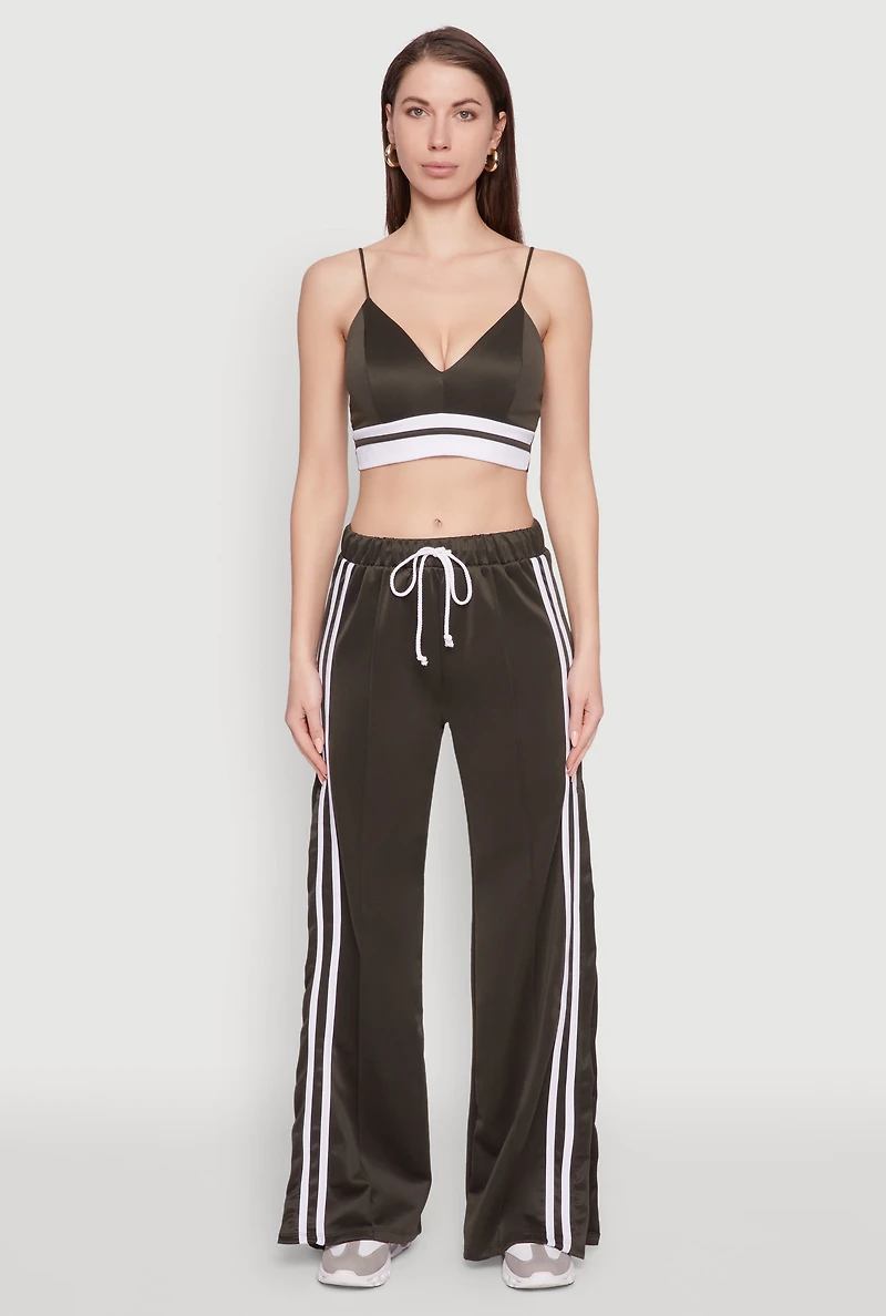 Womens Stylish High Waisted Varsity Stripe Active Pants, Green, Size S