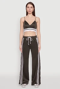 Womens Stylish High Waisted Varsity Stripe Active Pants, Green, Size S