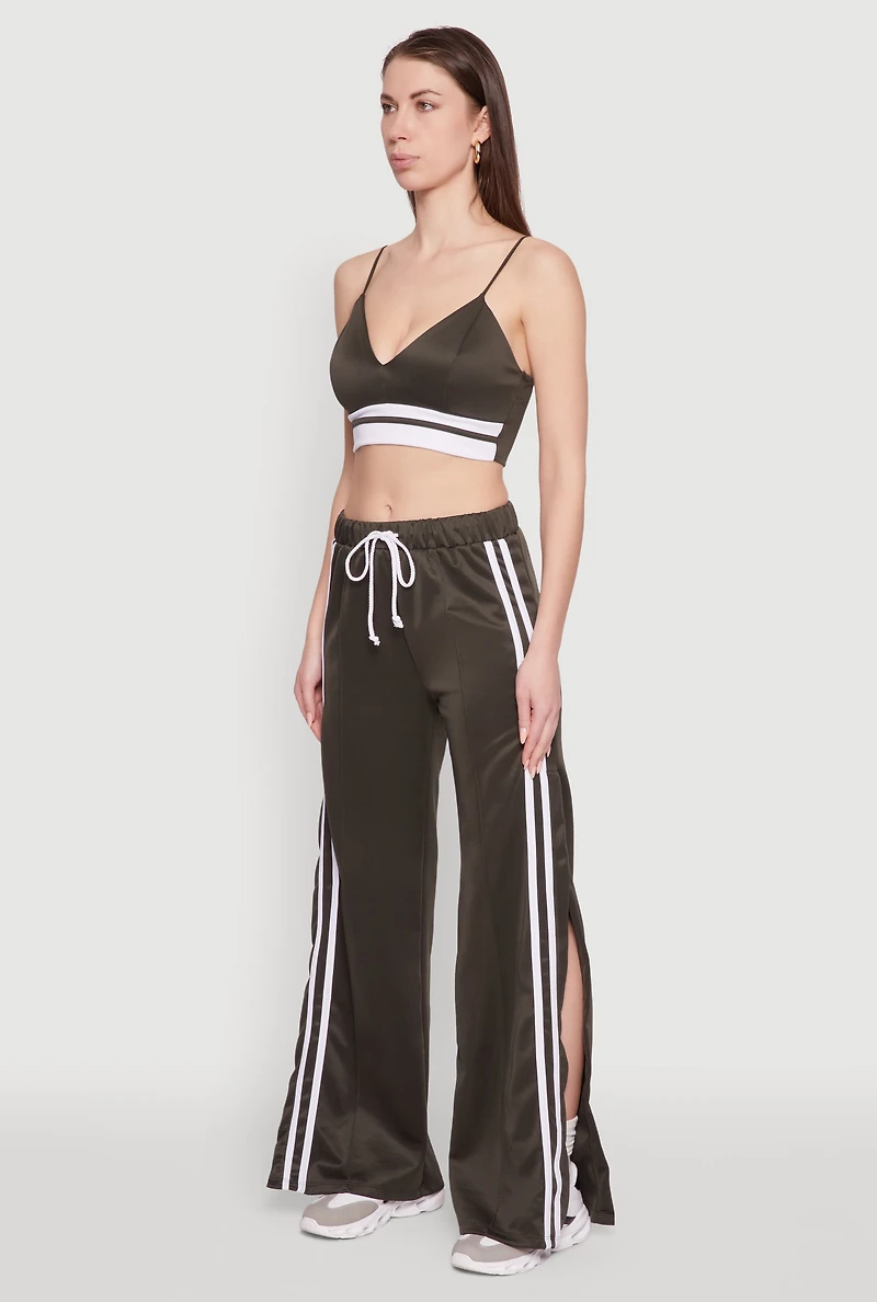 Womens Stylish High Waisted Varsity Stripe Active Pants, Green, Size S