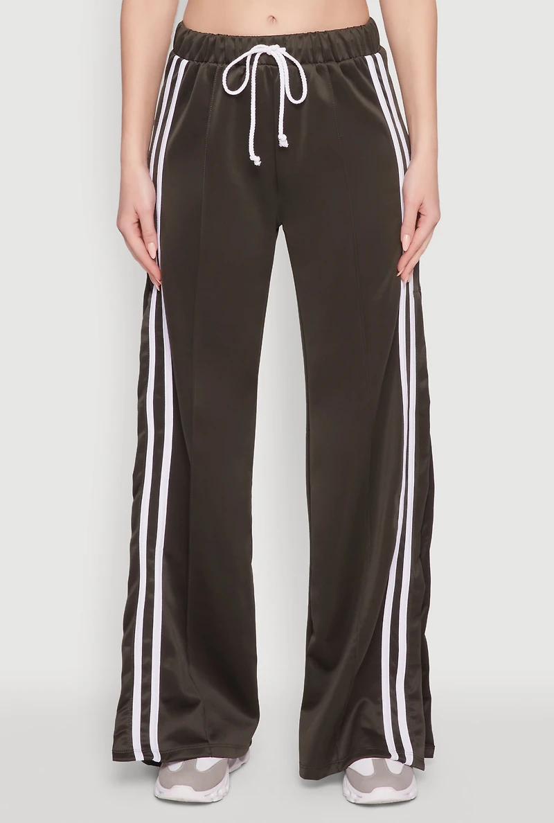 Womens Stylish High Waisted Varsity Stripe Active Pants, Green, Size S