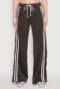 Womens Stylish High Waisted Varsity Stripe Active Pants, Green, Size S