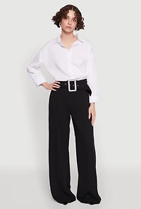 Trendy High Waisted Rhinestone Belted Palazzo Pants