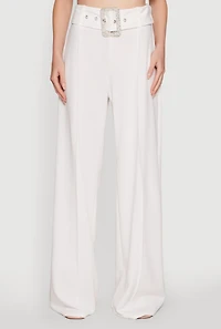 Trendy High Waisted Rhinestone Belted Palazzo Pants