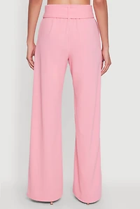 Womens Trendy High Waisted Rhinestone Belted Palazzo Pants, Pink, Size S