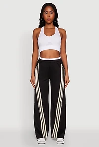 Womens Stylish High Waisted Contrast Trim Scuba Active Pants, Black, Size M