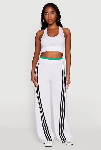 Womens Stylish High Waisted Contrast Trim Scuba Active Pants, White, Size M