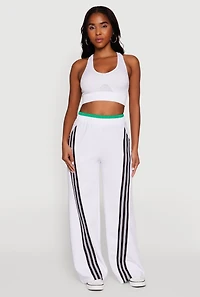 Womens Stylish High Waisted Contrast Trim Scuba Active Pants, White, Size M
