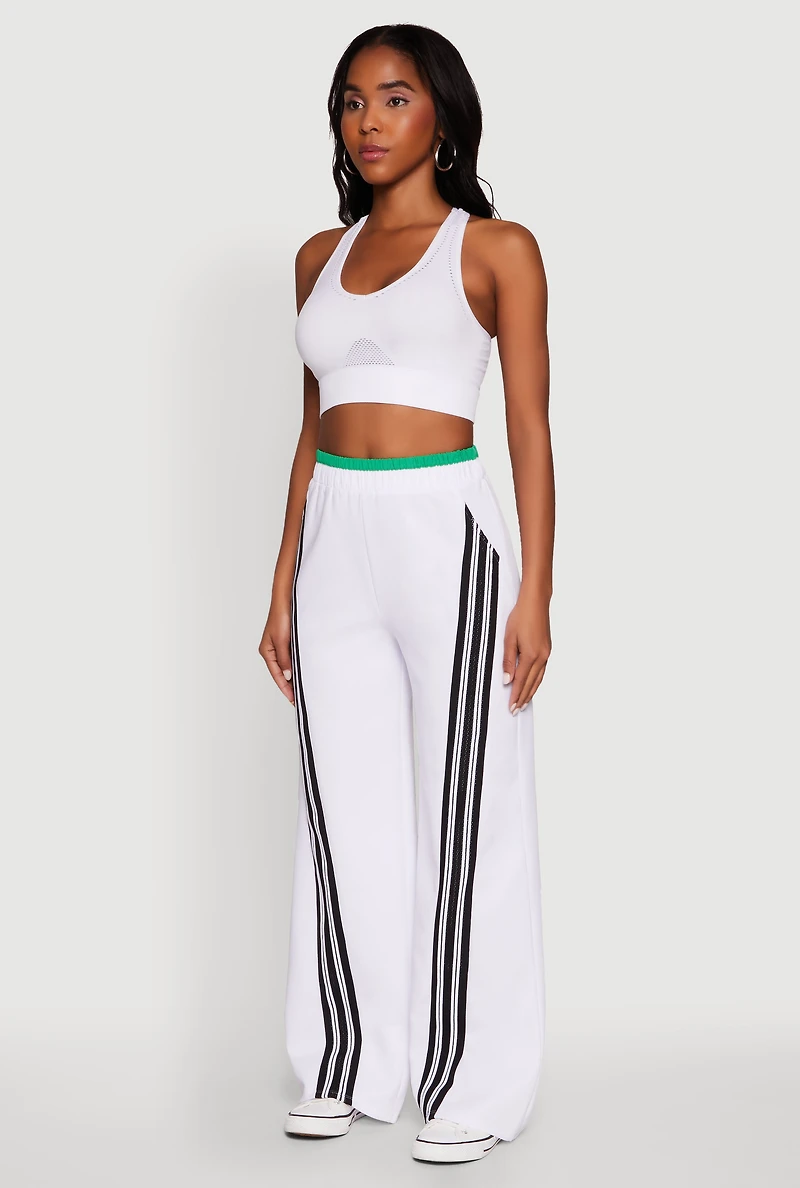 Womens Stylish High Waisted Contrast Trim Scuba Active Pants, White, Size M