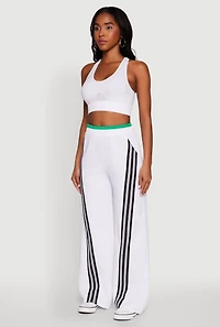 Womens Stylish High Waisted Contrast Trim Scuba Active Pants, White, Size M