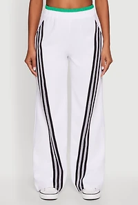 Womens Stylish High Waisted Contrast Trim Scuba Active Pants, White, Size M