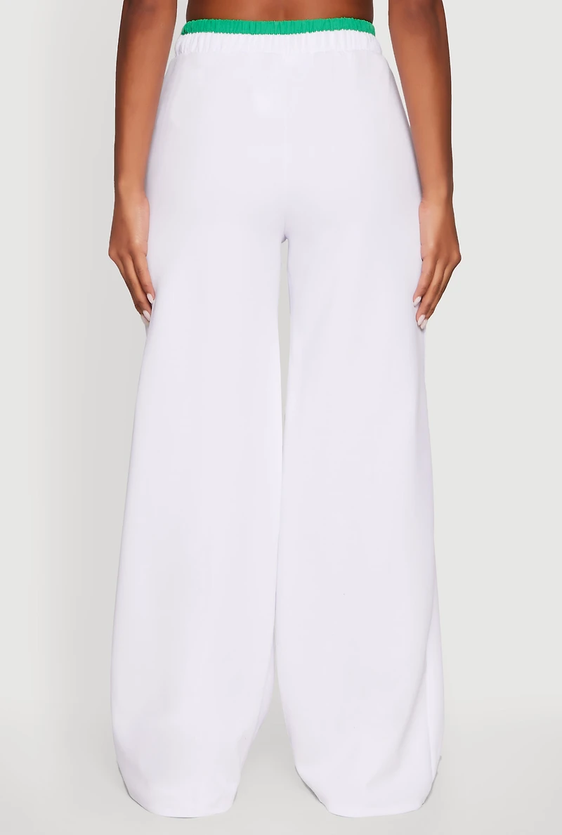 Womens Stylish High Waisted Contrast Trim Scuba Active Pants, White, Size M