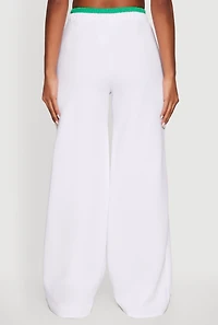 Womens Stylish High Waisted Contrast Trim Scuba Active Pants, White, Size M