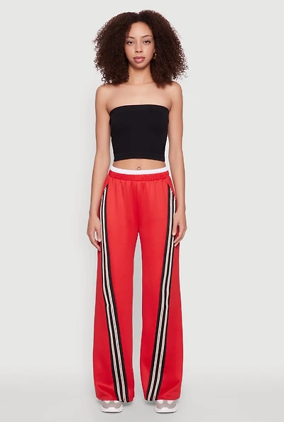 Womens Stylish High Waisted Contrast Trim Scuba Active Pants, Red, Size S