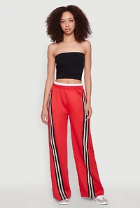 Womens Stylish High Waisted Contrast Trim Scuba Active Pants, Red, Size S