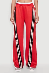 Womens Stylish High Waisted Contrast Trim Scuba Active Pants, Red, Size S