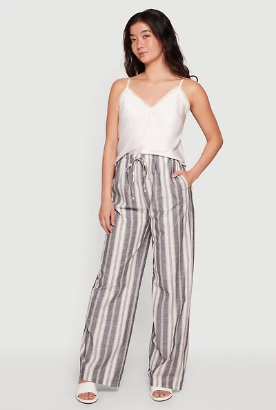 Striped Drawstring Waist Wide Leg Pants