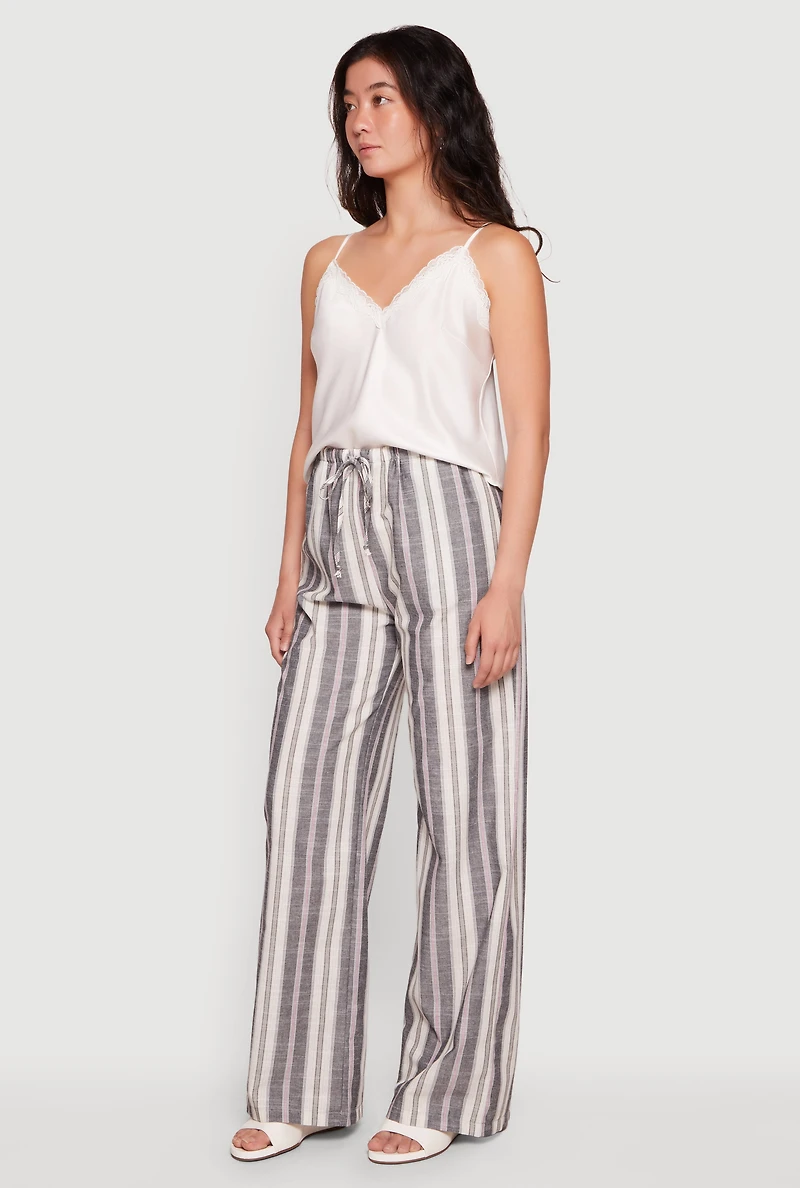 Striped Drawstring Waist Wide Leg Pants