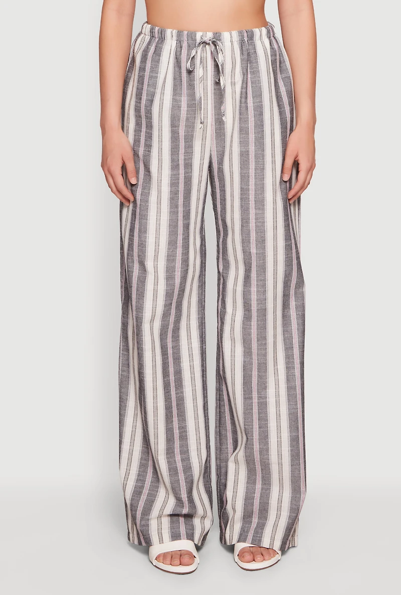 Striped Drawstring Waist Wide Leg Pants