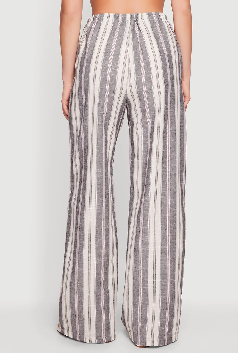 Striped Drawstring Waist Wide Leg Pants