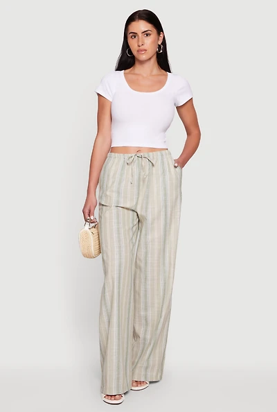 Striped Drawstring Waist Wide Leg Pants