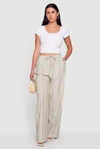 Striped Drawstring Waist Wide Leg Pants