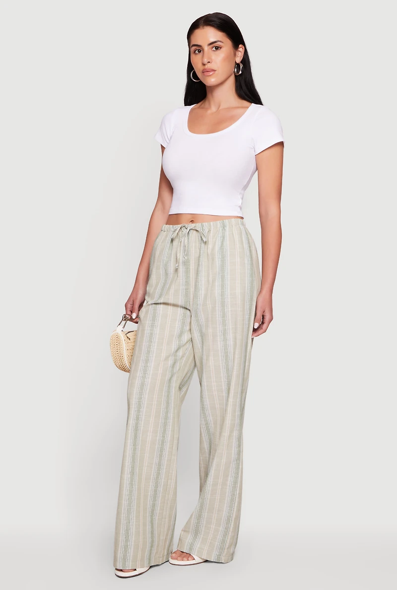 Striped Drawstring Waist Wide Leg Pants