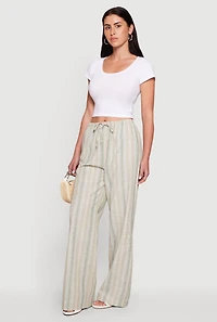 Striped Drawstring Waist Wide Leg Pants