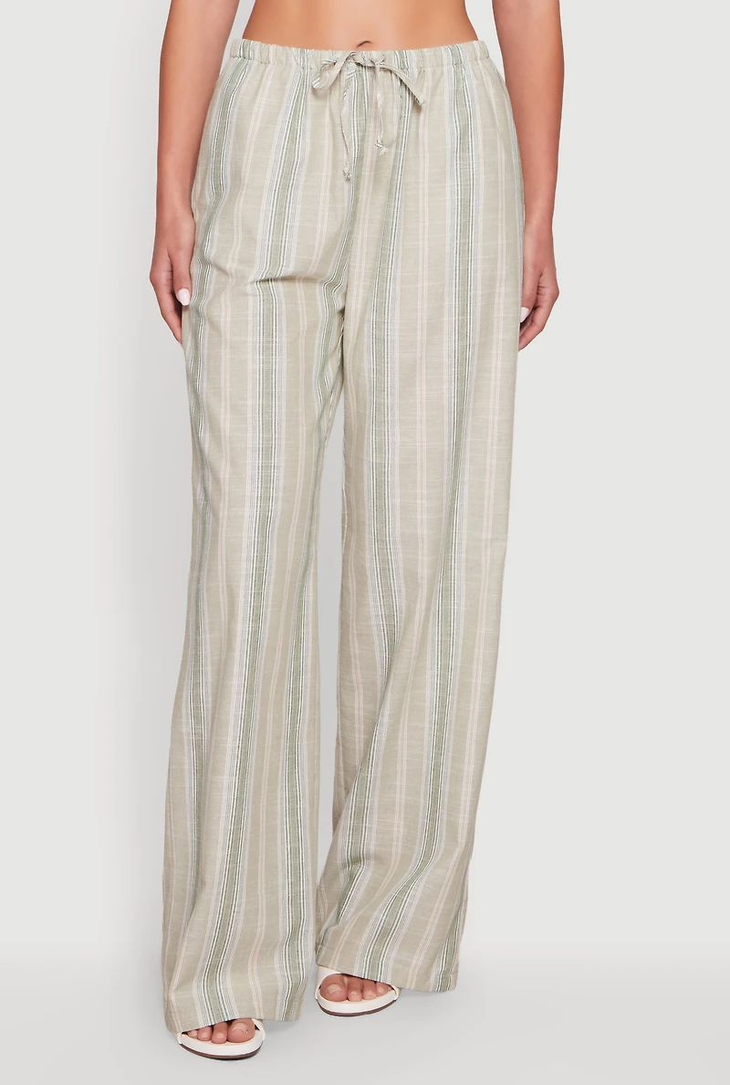 Striped Drawstring Waist Wide Leg Pants