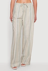 Striped Drawstring Waist Wide Leg Pants