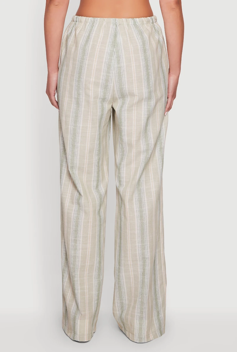 Striped Drawstring Waist Wide Leg Pants