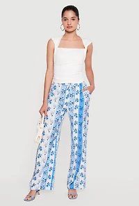 Striped Floral Print Wide Leg Casual Pants