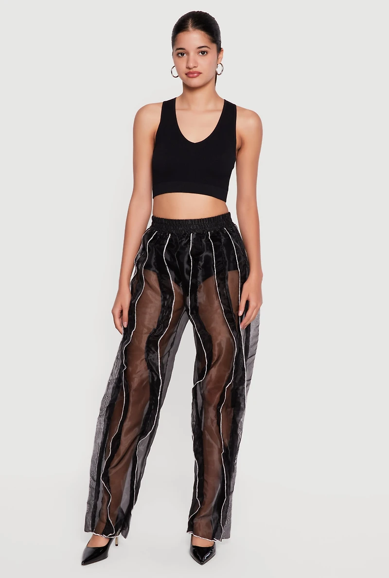 Contrast Ruffle Trim Organza Pants