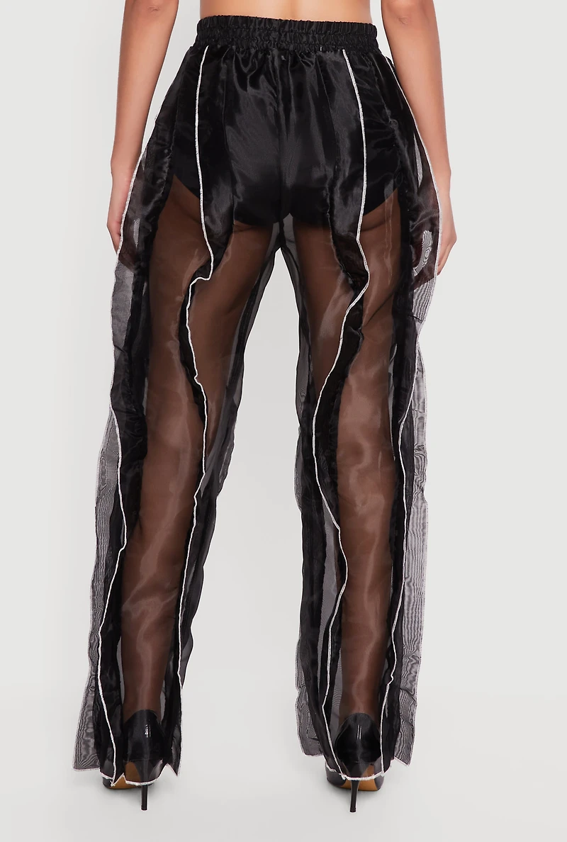 Contrast Ruffle Trim Organza Pants