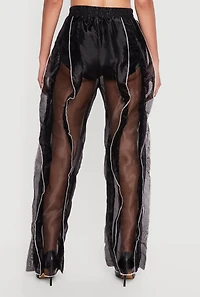 Contrast Ruffle Trim Organza Pants