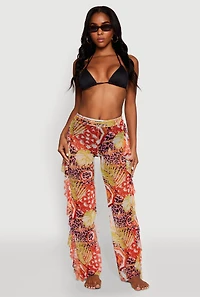 Printed Pattern Ruffle Trim Cover Up Pants