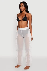 Womens High Waisted Ruffle Trim Cover Up Pants, White, Size M