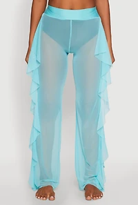 Womens Ruffle Trim High Waisted Cover Up Pants,