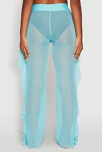 Womens Ruffle Trim High Waisted Cover Up Pants,