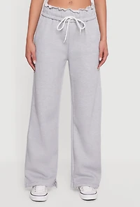 Womens Drawstring Paper Bag Waist Wide Leg Sweatpants, Grey,