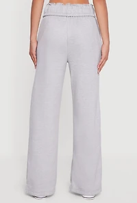 Womens Drawstring Paper Bag Waist Wide Leg Sweatpants, Grey,