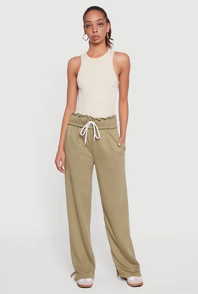 Drawstring Paper Bag Waist Wide Leg Sweatpants