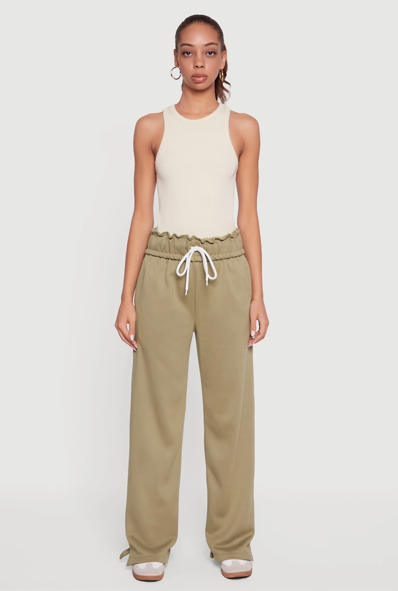 Drawstring Paper Bag Waist Wide Leg Sweatpants