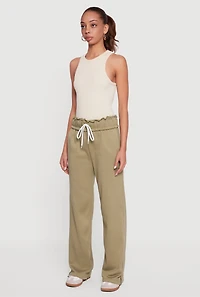 Drawstring Paper Bag Waist Wide Leg Sweatpants